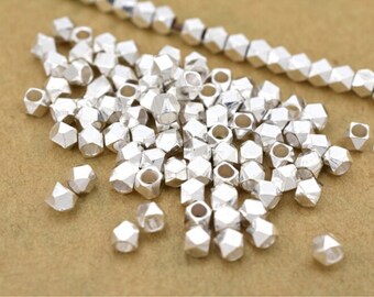3mm - 300pcs Faceted Silver Plated Beads, Diamond Cut Silver Plated Spacer Beads ForJewellery Making, Diamond Cut Spacers For Necklace-Brace