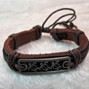 Ocean Leather Bracelet with Sea Turtle, Bangle Maori Style Gift for Men Women, Armband Polynesian Tribal Nautical Hawaiian Jewelry, Bracelet