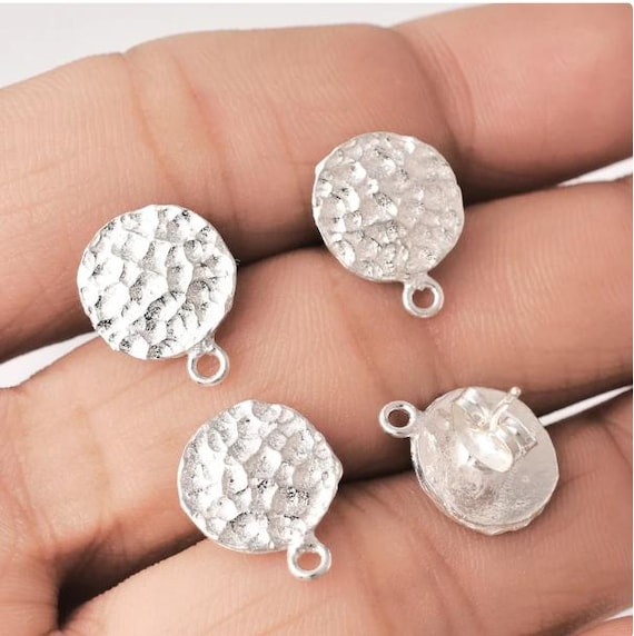 10*14mmSilver Earring Posts 2 Pair, Silver Hammered Ear Studs, Shiny Silver Plated Hammered Earring Parts For Earring Making /Jewelry Making