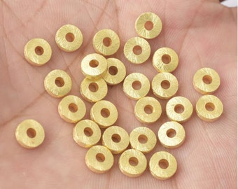 6 mm - 50 pcs intercalaires en or, perles rondelles plaquées or, perles rondes Heishi, disque finition mate, apprêts plaqués or, pour bracelet-collier