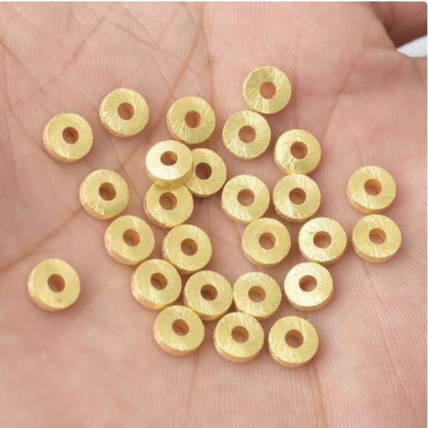 6mm - 50pcs Gold Spacer Beads, Gold Plated Rondelle Beads, Heishi Round Beads, Mate Finish Disc, Gold Plated Findings, For Bracelet-Necklace