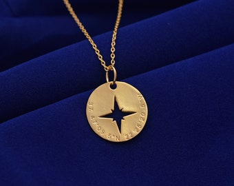 14K Solid Gold Compass Necklace, Compass jewelry, Compass Gift, Compass Charm, Personalized Compass, Traveler gift, Bridal-Groom Gift, Her
