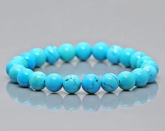 Pulsera de cristal turquesa de 8 mm, para hombre y mujer, para pareja, personalizable, ajustable y elástica, ideal como regalo.