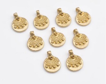 16mm - 25pcs Raw Brass Tribal Charms, Tribal Circular Pendants, Boho Pendants. Boho Charms For Jewelry Makings And Macrame