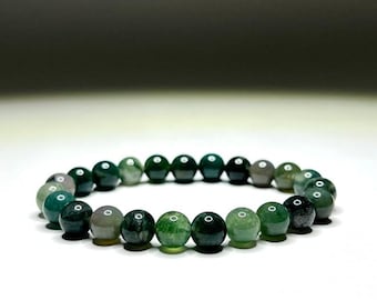MOSS AGATE Bracelet, Stretch Fit Handmade Crystal Bracelet, 6mm 8mm 10mm 12mm, moss Agate Stone Bracelet, Gemstone Bracelet Men's-Women Gift