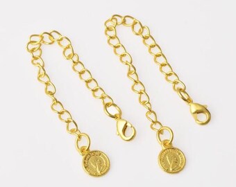 Conjunto de 6 extensores de corrente dourada brilhante de 10 cm com fecho lagosta, extensores para colar com pingente circular, corrente extensora banhada a ouro, acessórios para bijuteria.