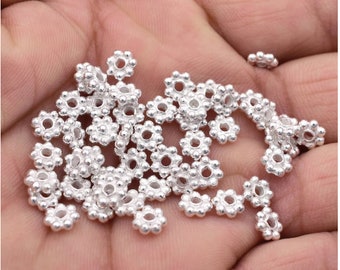6mm - 200pcs Shiny Silver Daisy Spacer Beads, Silver Plated Flower Spacers, Bali Silver Spacers For Jewelry Making