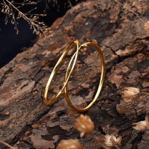 14kGold 35MM Hoop Earrings, 35mm Circle Hoop Earring, Rose Gold Plated 35mm Hoops, Minimal Silver Hoops, Gift For Mother Anniversary, Beach