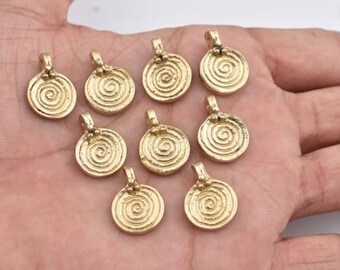 18*13mm - 20pcs Raw Brass Charms, Spiral Tribal Brass Pendants, Ethnic Charms, Boho Pendants For Jewelry Making And Micro Macrame, Raw Charm