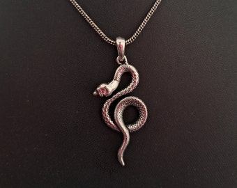 Oxidized Silver 925 Snake Pendant, Men's - Women's Silver Handmade Snake Necklace, Serpent Pendant, Boyfriend Gift Pendant Accessory