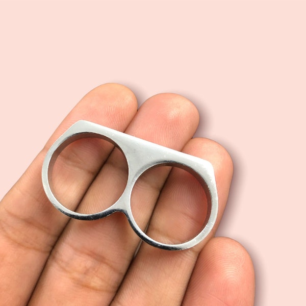 Double Finger Band Ring | Pack Of Two Rings | 9 US & 10 US Size Ring | Cool Minimal Punk Party Ring | Unisex Ring | Two Finger Bar Ring