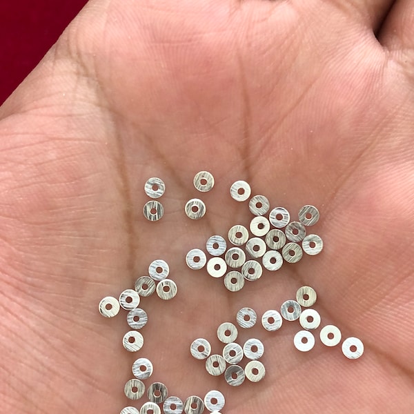 3 mm - 300 pièces Perles Heishi en argent, Disques plats en argent, Perles intercalaires en argent, Rondelle, Perles en argent, Disques en argent pour fabrication de bijoux