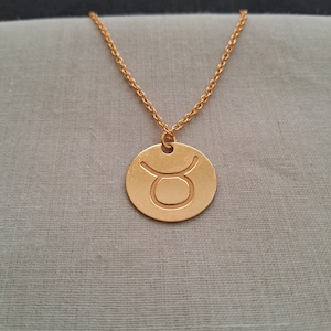 Dainty 14k Solid Gold Taurus Zodiac Necklace, Taurus Symbol Pendant, Personalized Taurus Zodiac Pendant, Birthday Gift