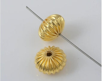19mm - 15pc Gold Corrugated Ball Bead,  24k Gold Plated Corrugated Round Ball Spacers Beads, Fluted Beads For Jewelry-Necklace-Bracelet Ball