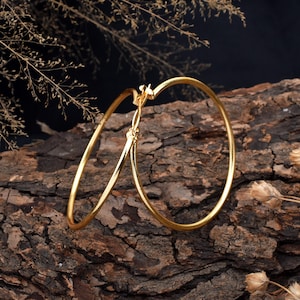 Gold Large Hoops Earrings - 14k Gold Plated Big 45mm Gold Hoops, 45mm Endless Hoop Earrings,  Oversize Earrings, Daily Wear Hoops, Gift Her