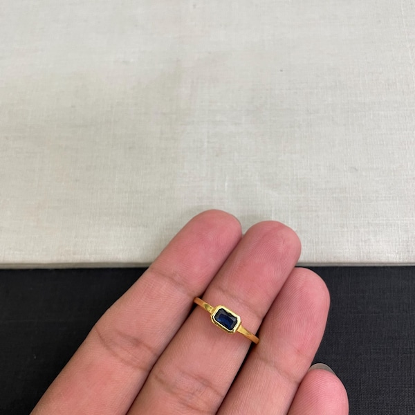 Baguette Ring, Rectangle Ring, Bezel Set Engagement Ring, Emerald Cut  Blue Sapphire Ring, Gift for Her, Dainty Minimalist Ring, Stackable
