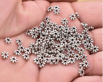 5mm-200pc Oxidized Silver Daisy Spacers, Flower Spacers,  Heishi Spacers, Silver Plated Metal Spacers For Jewelry Making, Bali Silver Beads