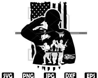 Saluting Soldier SVG: Veteran US Flag Cut File (Digital Download)