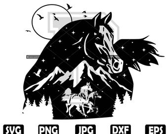 Wild Horse Silhouette SVG: Cowboy Outdoor Design (Digital Download)