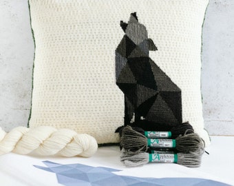 Geometric grey wolf needlepoint , beginners needlepoint, starter kit, beginners embroidery kit,  tapestry kit uk