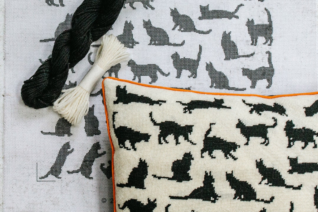 Cat Needlepoint Kits,black and White Cat Needlepoint,cat Dalmation