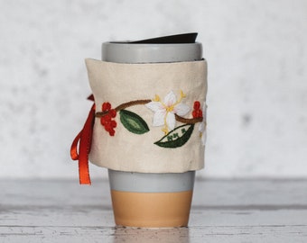 Crewel coffee cup kit,Jacobean crewel embroidery,Crewel embroidery kit,Crewel sewing kit,Crewel stitch kit,Coffee cup kit, Crewel crafts