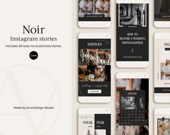 Noir Instagram Story Templates, Elegant Canva Designs