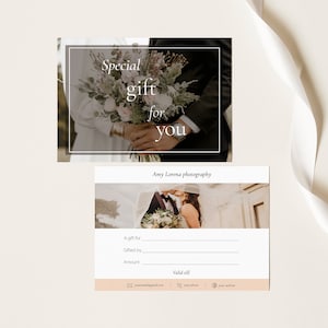 Plantilla de certificado de regalo de Photoshop de fotografía, tarjeta de regalo de fotógrafo, plantilla digital de cupón