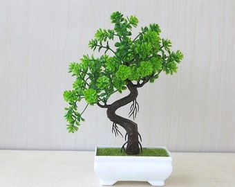 Artificial Plastic Plants Bonsai Small Tree Pot Potted Flower Garden Fake Plant Arrangement Ornaments Room Home Table Decoration