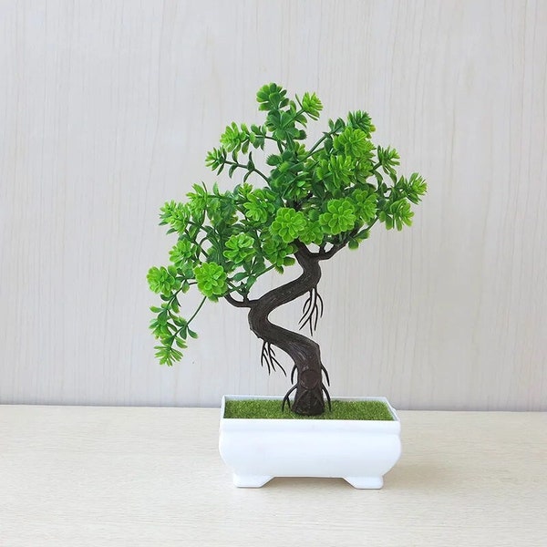 Artificial Plastic Plants Bonsai Small Tree Pot Potted Flower Garden Fake Plant Arrangement Ornaments Room Home Table Decoration