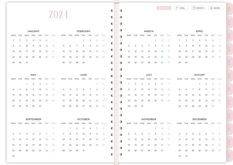 Goodnotes Digital Planner 2023 2024 カレンダー/スケジュールテンプレート Etsy