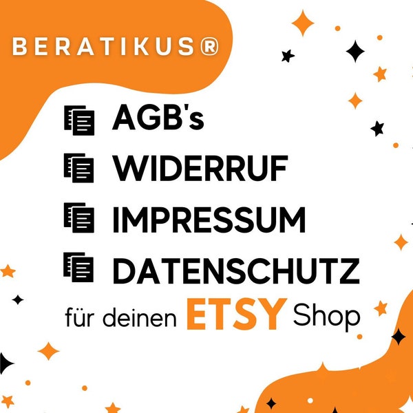 AGBs, Widerrufsbelehrung, Datenschutzerklärung & Impressum für deinen Etsy Shop zum Download im 4er Bundle, Musterformular zum Ausfüllen