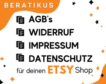 General terms and conditions, cancellation policy, data protection declaration & legal notice for your Etsy shop can be downloaded in a bundle of 4, sample form to fill out
