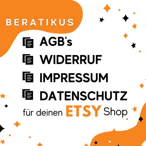 AGBs, Widerrufsbelehrung, Datenschutzerklärung & Impressum für deinen Etsy Shop zum Download im 4er Bundle, Musterformular zum Ausfüllen