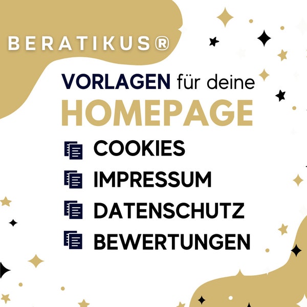 Rechtstexte für deine Website / Homepage - Vorlage, Muster zum Selbstausfüllen, Impressum, Datenschutzerklärung, Cookie Policy, Bewertungen