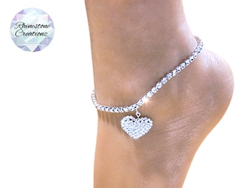 Rhinestone Crystal Heart Anklet