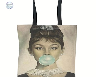 Rhinestone Hepburn pop art double sided tote bag
