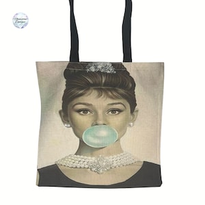 Dubbelzijdige draagtas Hepburn-pop-art met strassteentjes