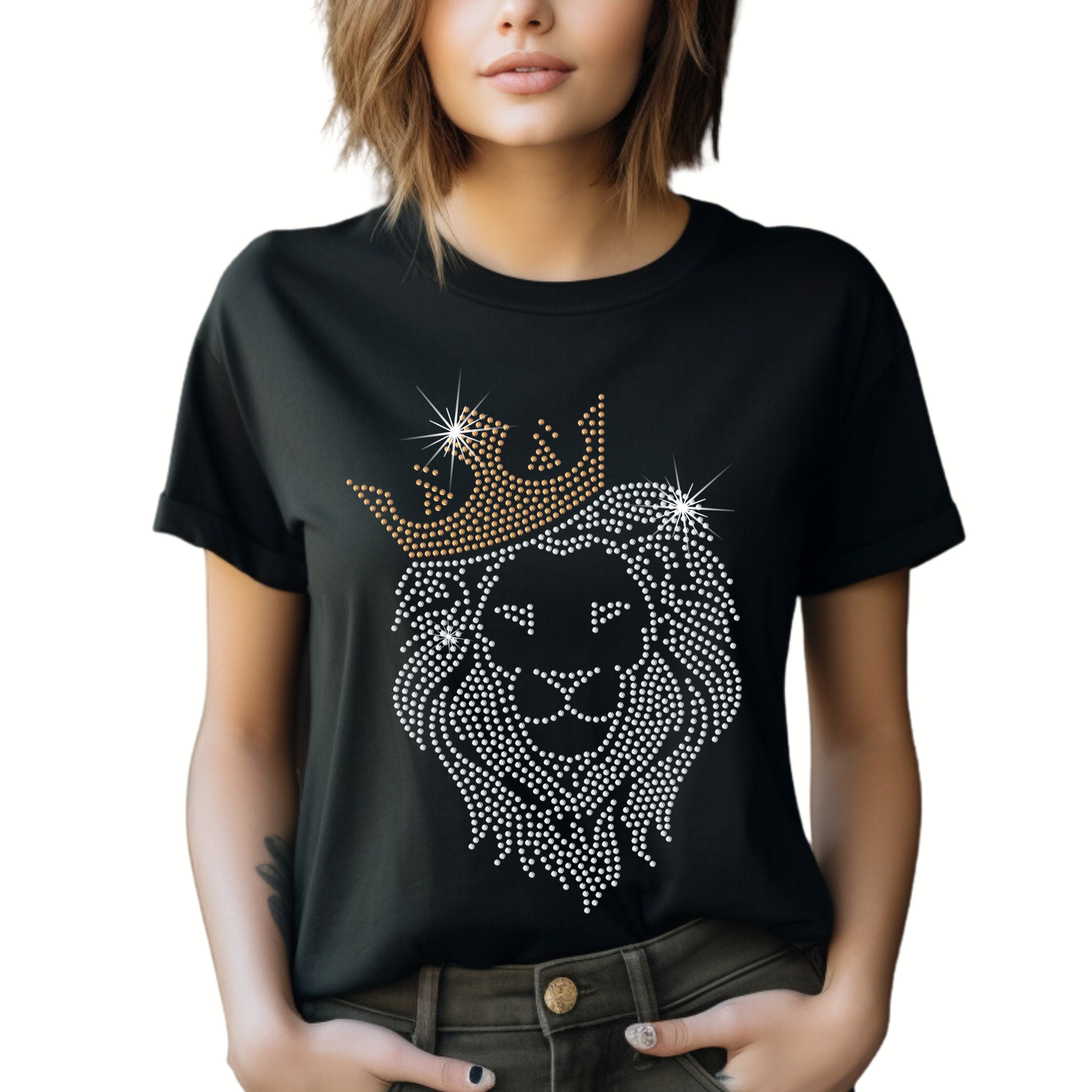 Rhinestone Crown Lion T Shirt - Etsy