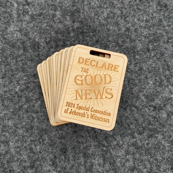 Set of 25 pieces, wooden luggage travel tags "Declare the Good News" 2024 JW convention gift, make your own gift, engraved front and back
