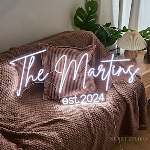Wedding Neon Sign, Custom Last Name Neon, Wedding Decor, Grass Wall Backdrop, Family Name Neon Sign, LED Home Decor,  Wedding Gift