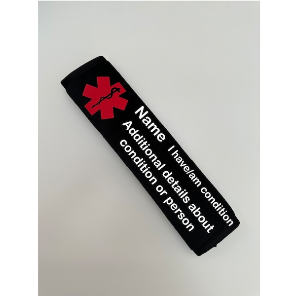 Medical Alert seatbelt cover personalised for your needs