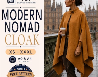 Patrón de costura para capa / Patrón de manto / Capa larga / Patrón de costura para poncho / Patrón de capa para mujer / Patrón de abrigo largo