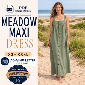 Maxi Sundress Sewing Pattern | Sundress Pattern | Button Front Dress Pattern | Button Dress | Front Button Dress Pattern | Button Sundress