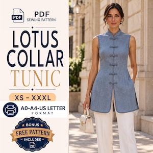 Mandarin Collar Tunic Pattern | Tang Style Sewing Pattern | Sleeveless Tunic Pattern | Chinese Pattern | Oriental Style Jacket | Asian Tunic
