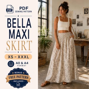 Maxi Skirt Sewing Pattern | Cottagecore Skirt | Skirt Sewing Pattern | Easy Skirt Pattern | Linen Skirt Sewing Pattern | Skirt Pattern