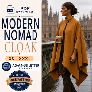 Cloak Sewing Pattern | Cape Pattern | Long Cape | Poncho Sewing Pattern | Womens Cape Pattern | Long Coat Pattern