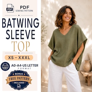 Batwing Sleeve Top Pattern | Women's Top Sewing Pattern | Batwing Top Pattern | Simple Top Pattern | Easy Top Pattern | Batwing Blouse