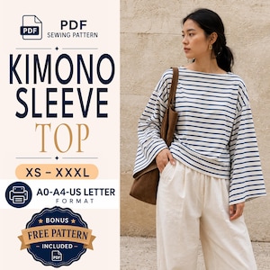 Kimono Sleeve Top Pattern | Women's Top Sewing Pattern | Kimono Top Pattern | Simple Top Pattern | Easy Top Pattern | Kimono Blouse