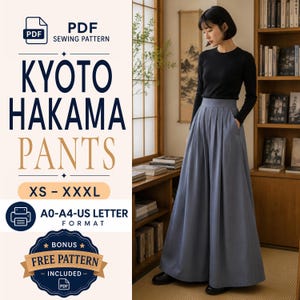 Naaipatroon Hakama-broek | Hakama-naaipatroon | Patroon damesbroek | Broekpatroon | Patroon broek wijde pijpen | Patroon wijd uitlopende broekspijpen